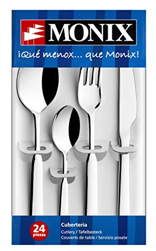 Monix Europa - Set de cubiertos 24 piezas de acero inoxidable con cuchillo chuletero, acabado pulido brillo