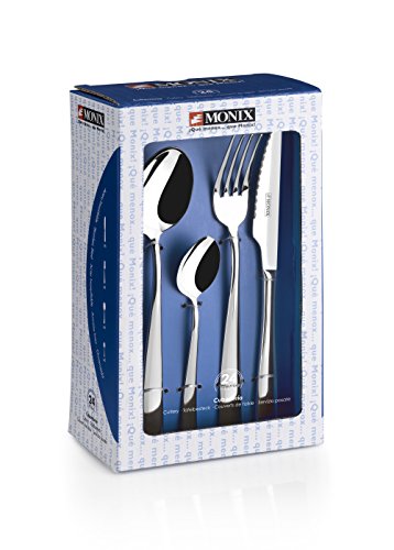 Monix Milán - Set de cubiertos de 24 piezas con cuchillo chuletero, acero inoxidable 18/10, diseño contemporaneo, acabado pulido brillante, espesor 2 mm (6 comensales)