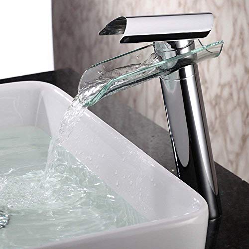 'Monobloc Cristal lavabo grifos alta grifo con efecto de cascada monomando grifo grifo para baño baño accesorio de lavabo (latón, cromo, Estándar Conector 3/8,27.5 cm