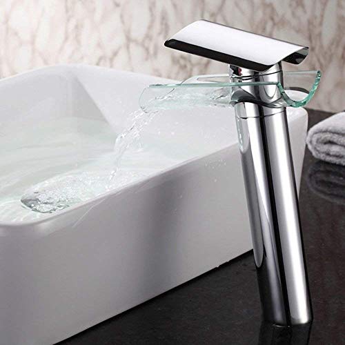 'Monobloc Cristal lavabo grifos alta grifo con efecto de cascada monomando grifo grifo para baño baño accesorio de lavabo (latón, cromo, Estándar Conector 3/8,27.5 cm