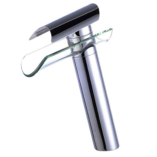 'Monobloc Cristal lavabo grifos alta grifo con efecto de cascada monomando grifo grifo para baño baño accesorio de lavabo (latón, cromo, Estándar Conector 3/8,27.5 cm