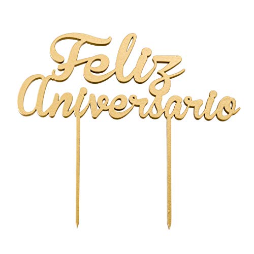 Mopec Cake topper de madera, Feliz Cumpleaños, Dorado, 13x21cm