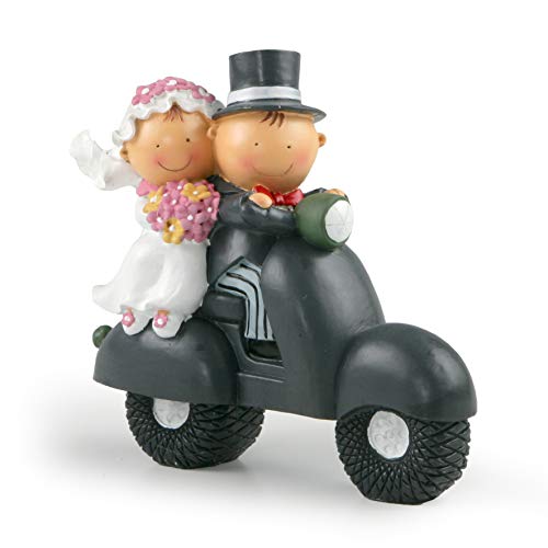 Mopec Figura de Pastel Pareja de Novios Pit & Pita en Moto, Blanco