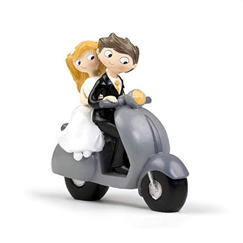 Mopec Figura de Pastel Pareja de Novios Pop & Fun en Moto, Blanco