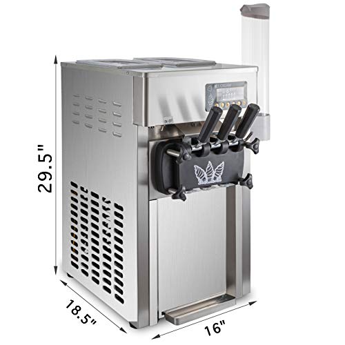 Moracle Máquina de Helados Soft Heladera Maquina Helados Soft Comercial Maquina Helados Soft YKF-8228T con 2 + 1 Sabores Vertical Ice Cream Maker 2200W Máquina de Helado de Servido Suave