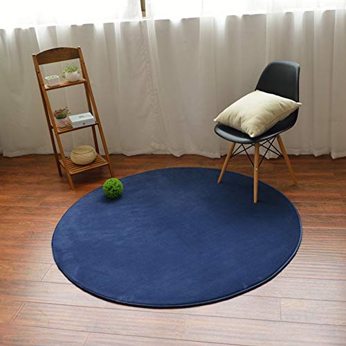 Morbuy Tapete Redondo Felpudos Alfombra Vellón de Coral Fácil de Limpiar Salón Antideslizante Piso Moqueta Mats Pad para Habitación (100cm, Azul Marino)