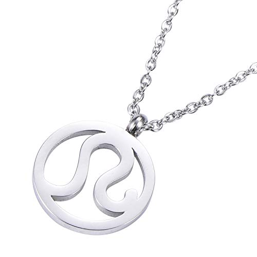 Morella Collar Acero Inoxidable Plata con Colgante Signo del Zodiaco Leo en Bolsa de Terciopelo