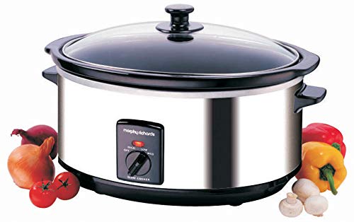 Morphy Richards Ovaler Slow Cooker Olla de cocción Lenta, 6.5 litros, cerámica, Acero Inoxidable