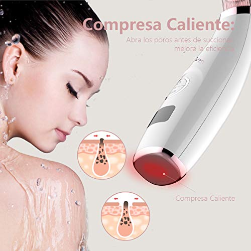 Mosen Limpiador de Poros Succionador de Puntos Negros Limpiador Facial Blackhead Remover Extractor Puntos Negros USB Recargable con Pantalla LED 5 Cabezales Pulidores Faciales