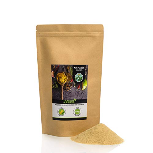 Mostaza en polvo (500g), 100% natural a partir de semillas de mostaza, semillas de mostaza suavemente secadas y molidas, por supuesto sin aditivos, veganas