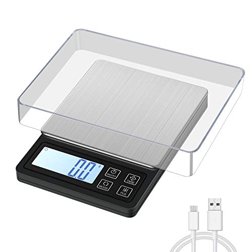 MOSUO Báscula Digital para Cocina con Carga USB, 3000g/0.1g Balanza de Cocina de Acero Inoxidable Balanza de Alimentos Multifunción, Balanza de Precision con Pantalla LCD y Función de Tara