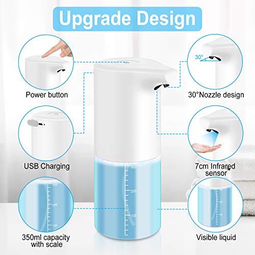 MOSUO Dispensador de Jabón Automático, 350ml Dispensador Jabón con Sensor Infrarrojo Carga USB y IPX4 Impermeable Inteligente Dispensador Jabón para Baño Cocina Oficina Hotel Hospital