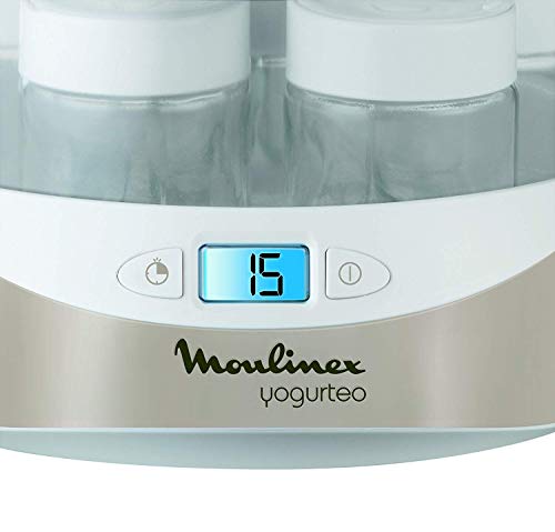 Moulinex A14A0 - Tarro para yogurt casero, libre de BPA, apto para lavavajillas, 160 ml, 7 unidades, vidrio, blanco/transparente