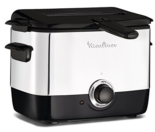 Moulinex AF220010 - Freidora, Capacidad de 1 litro de Aceite, para Unos 600 gr de Comida, Acero Inoxidable, Bol Antiadherente, Filtro Metálico Incluido, Termostato Ajustable, 1000 W, Plástico, Negro