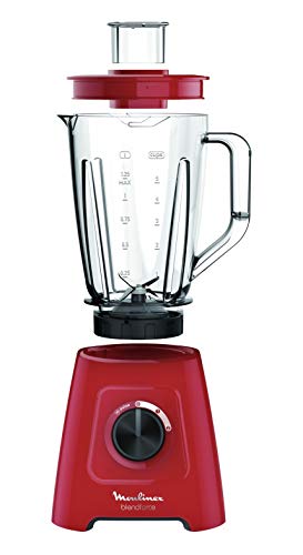 Moulinex Blendforce LM420510 - Batidora Vaso de Plástico, 600 W, 4 Cuchillas de Acero Inoxidable, 2 Velocidades, Limpieza Fácil y Jarra de Plástico de 1.25 L, Apta para Hielo, Rojo