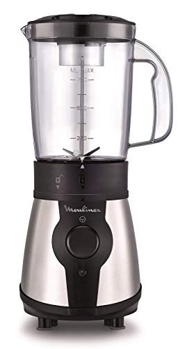 Moulinex Blend&Go LM1B1D10 Batidora de vaso de 300 W, incluye botella de 750 ml transportable, sistema de 4 cuchillas, acabados en acero inoxidable