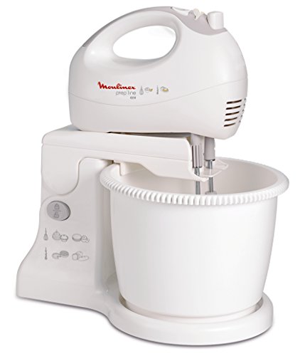 Moulinex Easy Max HM4121 - Batidora amasadora 2 en 1, bol con giro automático, espátula de mezclado, 450 W, 2.5 L, plástico/acero inoxidable, 5 velocidades más turbo, blanco