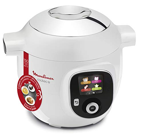 Moulinex Olla multicocción inteligente de alta presión, 6 litros, 150 recetas, 6 modos de cocción, guía paso a paso, uso fácil y rápido 150 recetas, recipiente blanco blanco