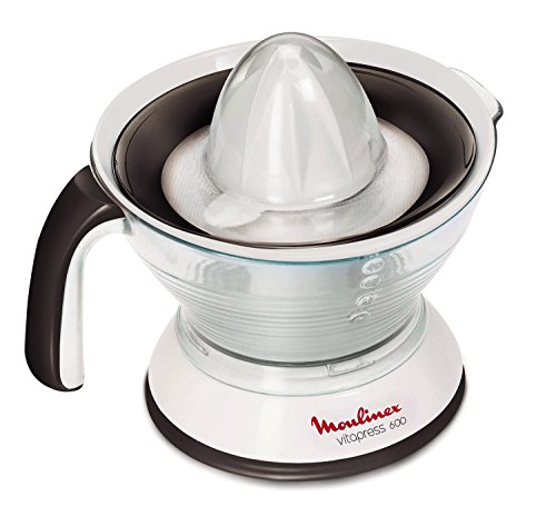 Moulinex PC300B Exprimidor eléctrico con doble, filtro regulador de pulpa, jarra transparente desmontable de 0.6 L, cono desmontables, apto para lavavajillas, 25 W