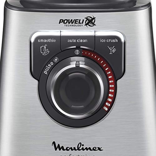 Moulinex Perfect Mix+ LM811D - Batidora de vaso de 1200 W, vidrio acabados exteriores de acero inoxidable, selector de la velocidad retroiluminable, 3 programas, modo manual y autoclean