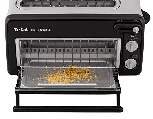 Moulinex Toast & Grill TL6008 - Tostador y horno, 2 en 1, potencia 1300 W, 1 ranura larga, temporizador 10 min, termostato regulable hasta 220 C, Incluye libro de recetas, bandeja recogemigas