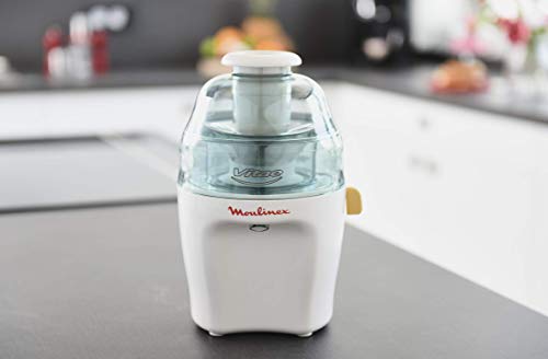 Moulinex Vitae JU200045 - Licuadoras para Verduras y Frutas, 200 W, Velocidad 12.800 rpm, Tapa y Contenedor Pulpa Transparente, Extractor de Jugos con Filtro de Inoxidable Compatible Lavavajillas