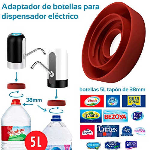 MovilCom® - Adaptador de Botella para dispensador de Agua Eléctrico Compatible con Botellas 5, 6, 8, 10, 12 litros | para Botellas o adaptadores con diámetro 38mm (38mm)