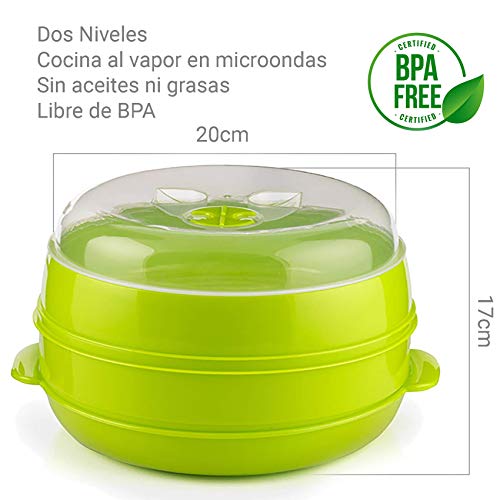 MovilCom® - Olla a vapor 2 niveles Microvap | cocinar al vapor | vaporera microondas - verde