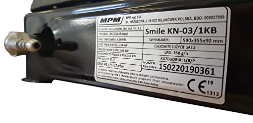 MPM SMILE-KN-03/1KB Cocina de Gas Portátil, Adultos Unisex, Negro, 3 Quemadores