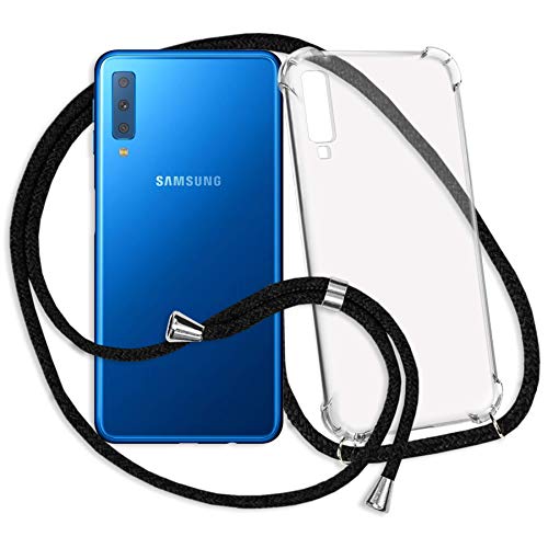 mtb more energy® Collar Smartphone para Samsung Galaxy A7 2018 (Duos) SM-A750 (FN/DS, 6.0'') - Negro - Funda Protectora ponible - Carcasa Anti Shock con Cuerda