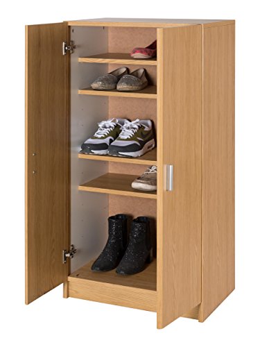 MUEBLECASA - Armario zapatero KIT con 2 puertas y estantes, hasta 18 pares, madera, 108cm Alto x 56cm Ancho x 38cm Fondo, Roble