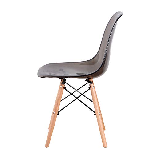 MUEBLES - Juego de 4 sillas de comedor Eiffel de mediados de siglo moderno, de plástico transparente, con patas de madera para comedor, dormitorio, sala de estar, sillas montadas lateralmente. gris