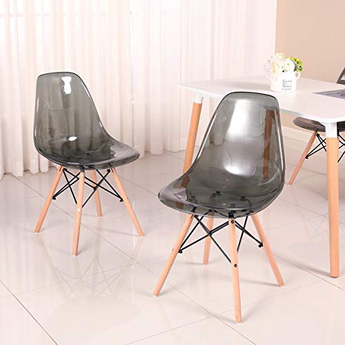 MUEBLES - Juego de 4 sillas de comedor Eiffel de mediados de siglo moderno, de plástico transparente, con patas de madera para comedor, dormitorio, sala de estar, sillas montadas lateralmente. gris