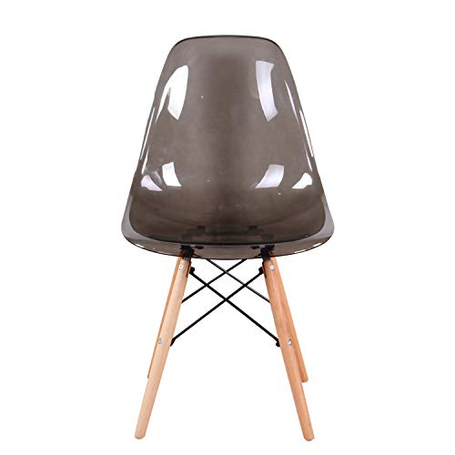 MUEBLES - Juego de 4 sillas de comedor Eiffel de mediados de siglo moderno, de plástico transparente, con patas de madera para comedor, dormitorio, sala de estar, sillas montadas lateralmente. gris