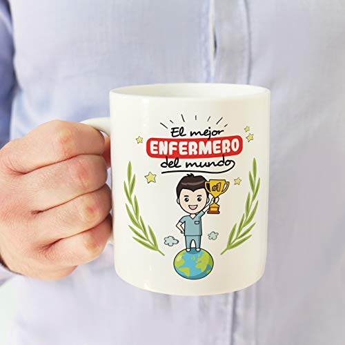 MUGFFINS Enfermero Tazas Originales de café y Desayuno para Regalar a Trabajadores Profesionales - El Mejor Enfermero del Mundo - Cerámica 350 ml