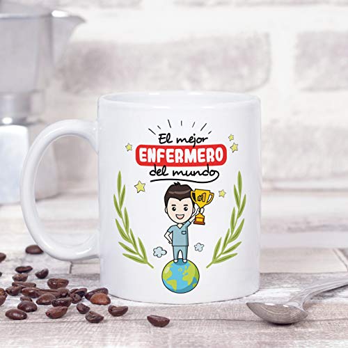 MUGFFINS Enfermero Tazas Originales de café y Desayuno para Regalar a Trabajadores Profesionales - El Mejor Enfermero del Mundo - Cerámica 350 ml