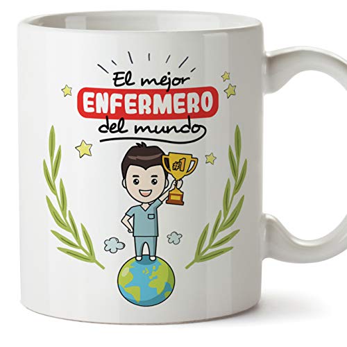 MUGFFINS Enfermero Tazas Originales de café y Desayuno para Regalar a Trabajadores Profesionales - El Mejor Enfermero del Mundo - Cerámica 350 ml