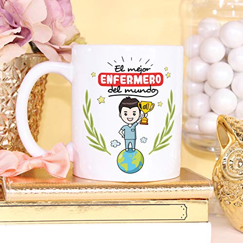 MUGFFINS Enfermero Tazas Originales de café y Desayuno para Regalar a Trabajadores Profesionales - El Mejor Enfermero del Mundo - Cerámica 350 ml