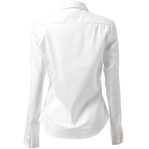 Mujer Camisa Básica de Algodón - Camisa Blusa Casual de Algodón de Manga Larga Informal con Cierre de Botón Delgado Formal, Ideal para Oficina/Trabajo/Entrevista (EU42, Blanco)