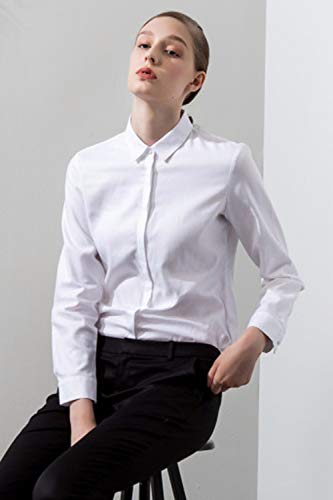 Mujer Camisa Básica de Algodón - Camisa Blusa Casual de Algodón de Manga Larga Informal con Cierre de Botón Delgado Formal, Ideal para Oficina/Trabajo/Entrevista (EU42, Blanco)