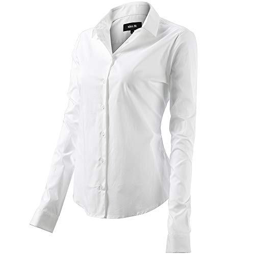 Mujer Camisa Básica de Algodón - Camisa Blusa Casual de Algodón de Manga Larga Informal con Cierre de Botón Delgado Formal, Ideal para Oficina/Trabajo/Entrevista (EU42, Blanco)