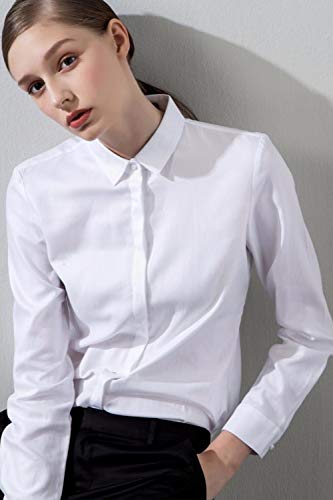 Mujer Camisa Básica de Algodón - Camisa Blusa Casual de Algodón de Manga Larga Informal con Cierre de Botón Delgado Formal, Ideal para Oficina/Trabajo/Entrevista (EU42, Blanco)