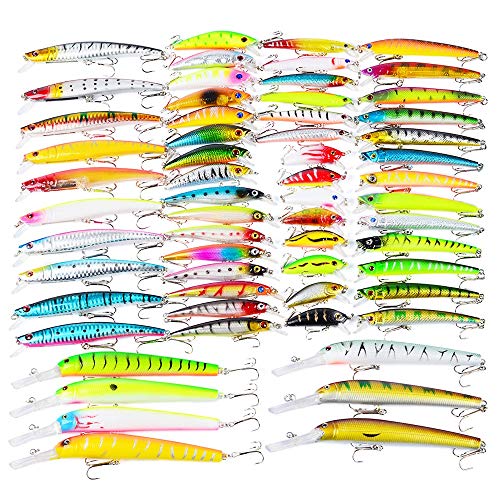 Multi articulado cebo artificial 60 PC que pescan señuelos Topwater Kits giratoria de las lentejuelas universal Cuchara - Pesca de Maquinaria en lubina Salmón Bacalao Trucha Para Bajo la trucha lucio