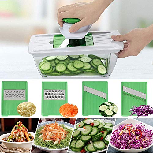 Multiusos Cortador de Verduras Mandolina de Cocina Profesional, 7 Cuchillas con Guantes Resistentes, Separador de Huevo, Cepillo de Limpieza para Cortar Frutas Verduras