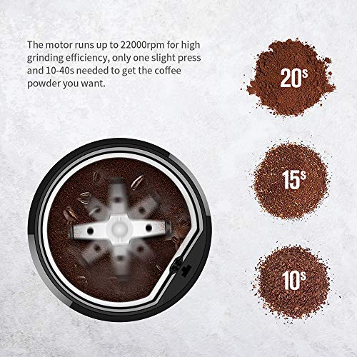 Muzili Molinillo Eléctrico de café Molinillo de Frijoles Nueces y Granos con 304 Hojas de Acero Inoxidable, 22000 rpm Motor Potente 60dB Bajo Ruido Capacidad de 50 ml Gratuito Cepillo de Limpieza