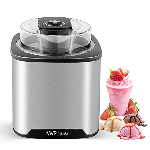 MVPOWER Máquina Hacer Helados, Heladera Cuadrada 2L de Acero Inoxidable, Sorbete y Yogur Congelado en 20-40 Minutos de Bajo Consumo