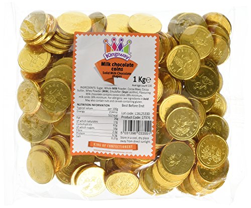 MVS Wholesale Monedas de Chocolate con Leche - Bolsa de 1 kg Aprox. 135. Ideal para Fiestas de Piratas o favores de Bolsas de Fiesta