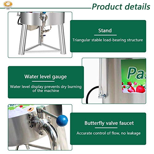 MXBAOHENG Pasteurizador Comercial Máquina de Pasteurización para Leche Jugo Cerveza Acero Inoxidable Esterilización Desinfección (220 V, 30 L)