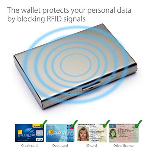 MyGadget Tarjetero Metalico con Bloqueo NFC - Slim Wallet Cartera Anti RFID - Porta Tarjetas de Credito con 6 Compartimientos para Hombre Mujer - Plateado