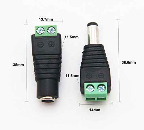 MZMing [12 Pair] Male Female DC Power Connector 12V DC Adapter Conveniente Enchufe De Luz Usado Para CCTV Interface / Monitor / Camera / LED Bar Connector - 2.1 X 5.5 mm